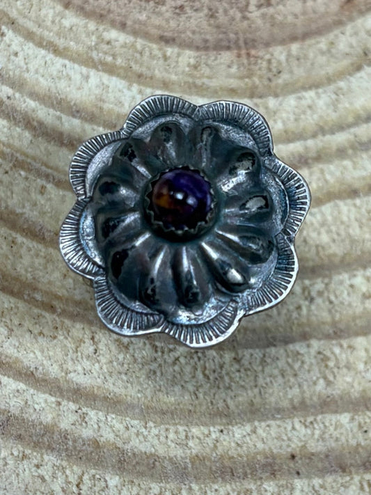 Byron Begay Navajo Handmade Sterling Silver & Purple Spiny Oyster Ring - Size 7