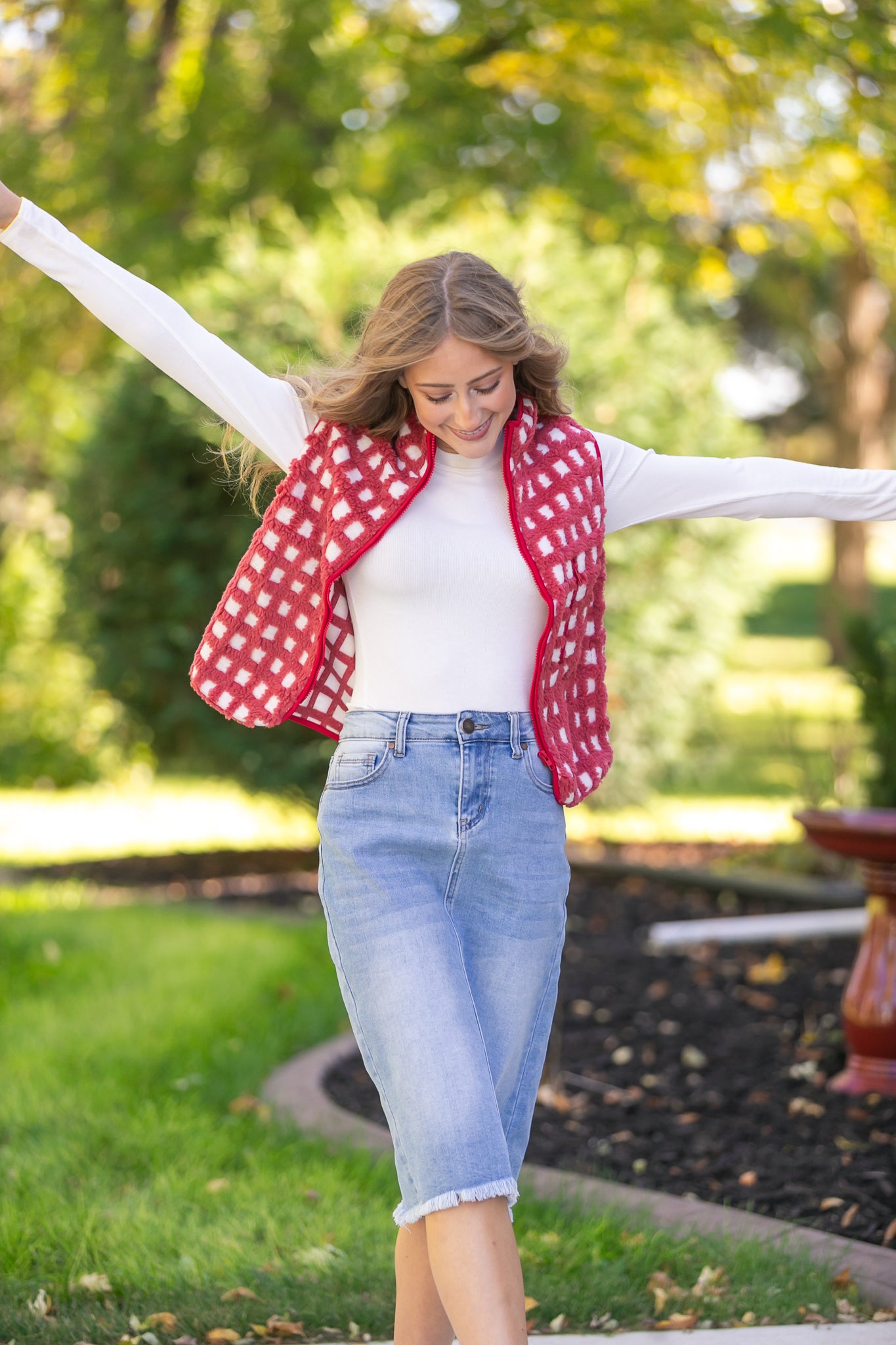 Drew Raw Hem Midi Denim Skirt