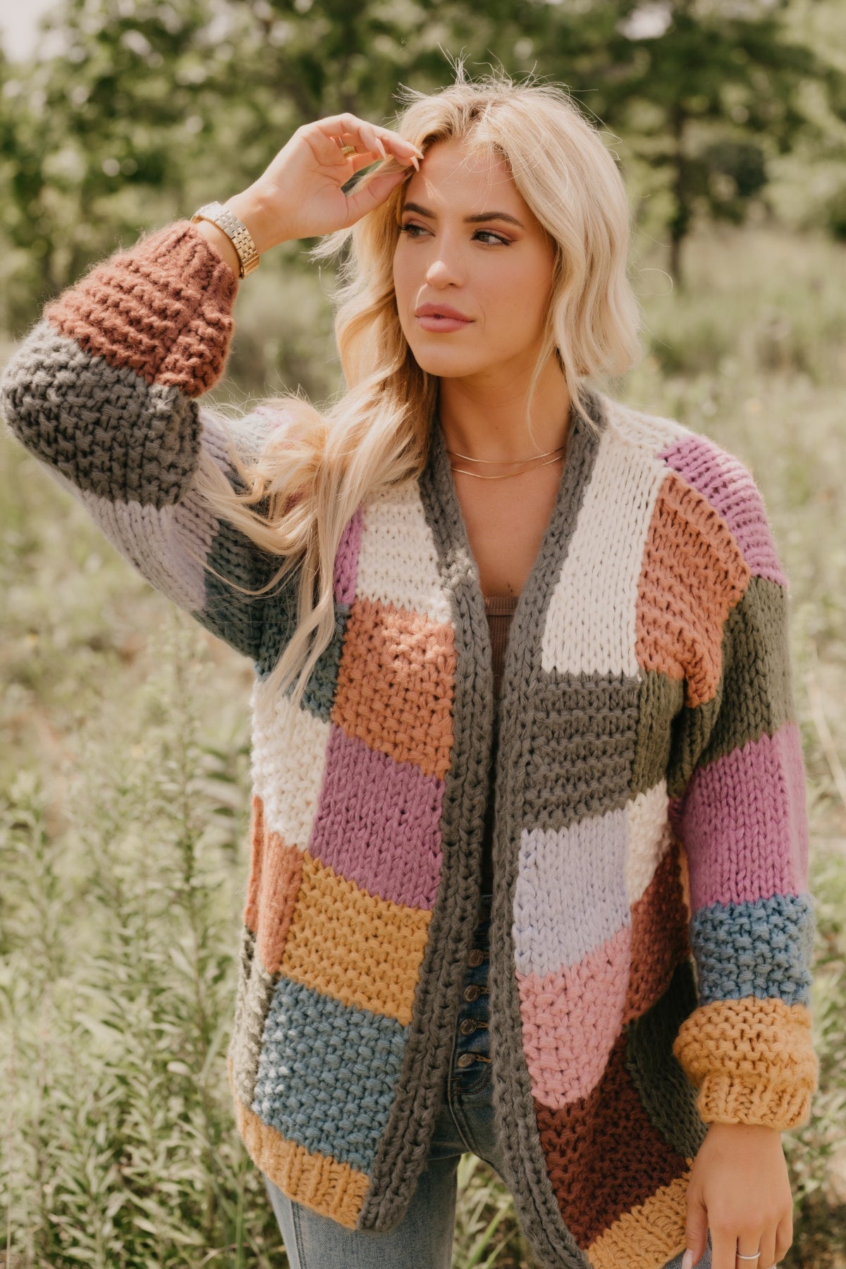 Falling Leaves Olive Color Block Cardigan - FINAL SALE