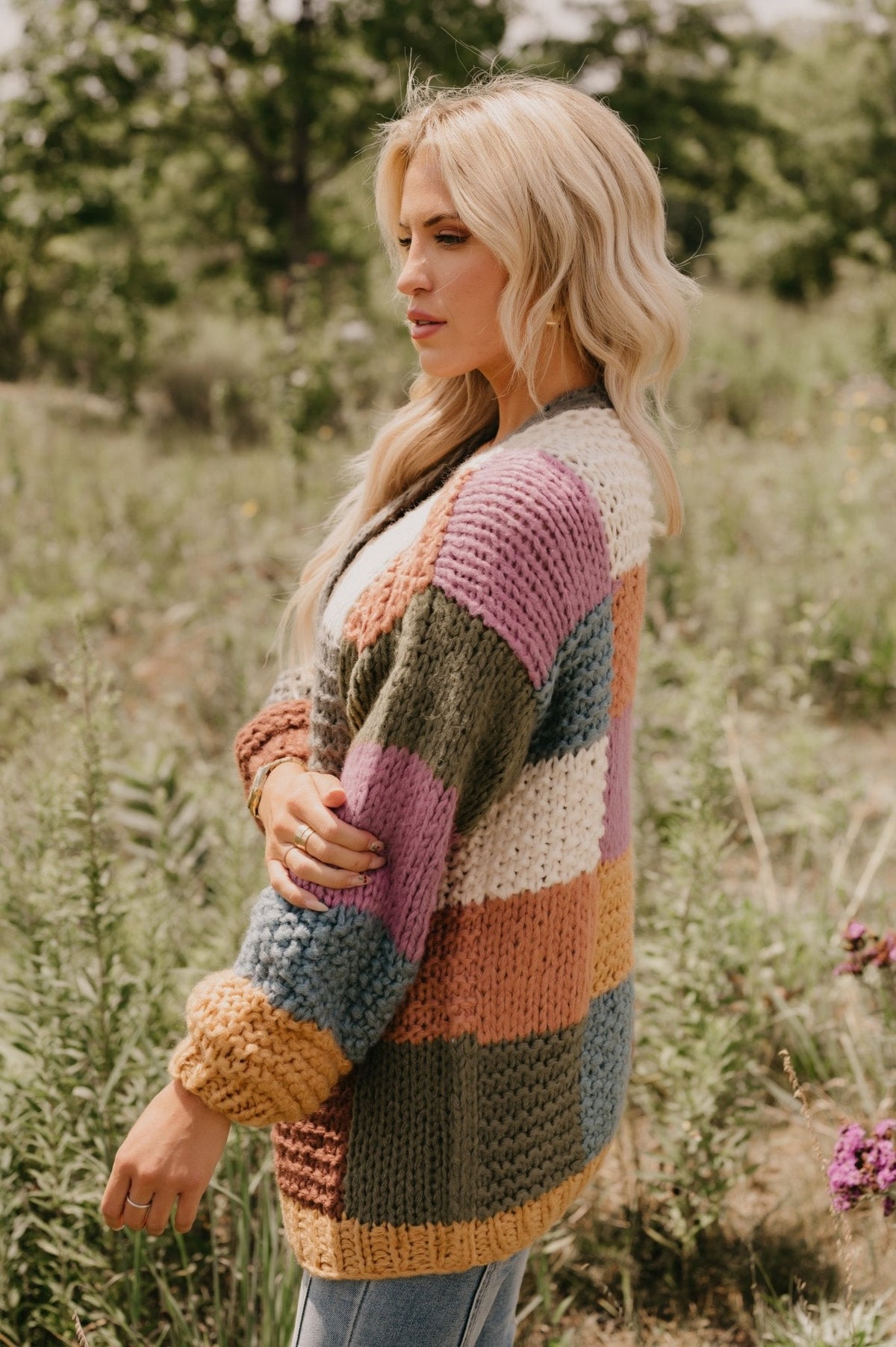 Falling Leaves Olive Color Block Cardigan - FINAL SALE