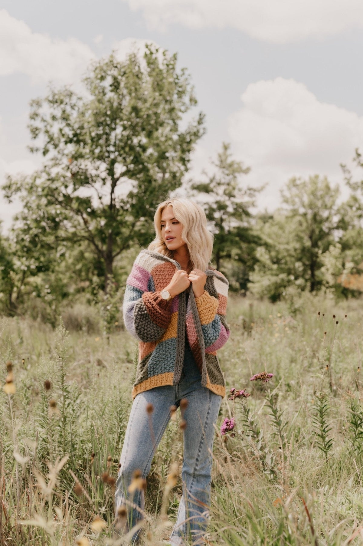 Falling Leaves Olive Color Block Cardigan - FINAL SALE