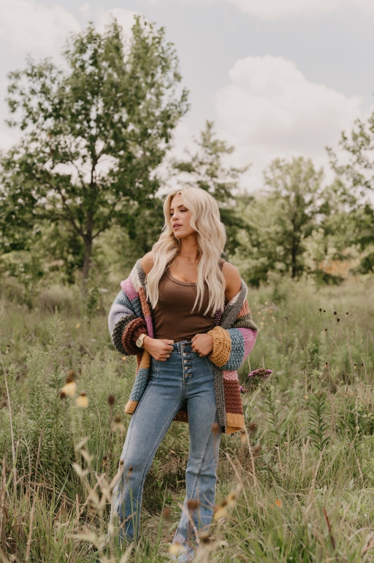 Falling Leaves Olive Color Block Cardigan - FINAL SALE