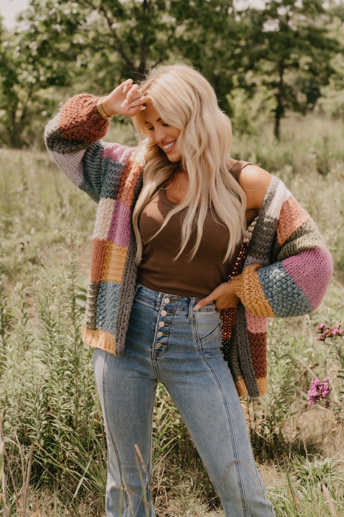 Falling Leaves Olive Color Block Cardigan - FINAL SALE