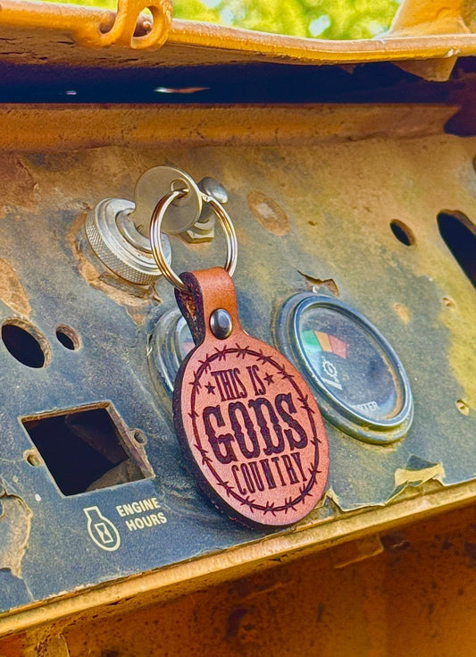 Gods Country Leather Keychain - Rustic Style Accessory