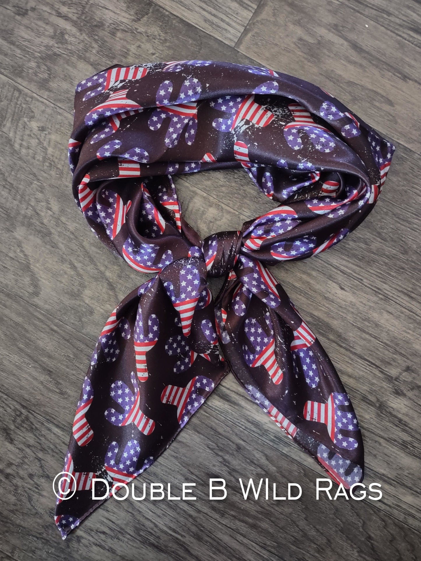 Wild Rag 100% SILK Patriotic Red White and Blue Cactus Cowboy Western Neck Scarf Bandanna by Double B Wild Rags