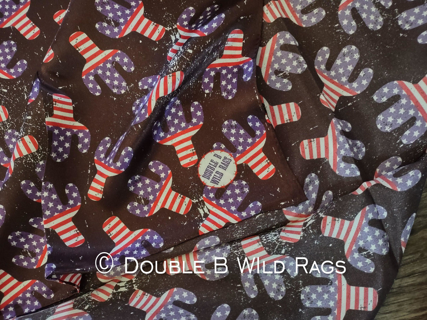 Wild Rag 100% SILK Patriotic Red White and Blue Cactus Cowboy Western Neck Scarf Bandanna by Double B Wild Rags