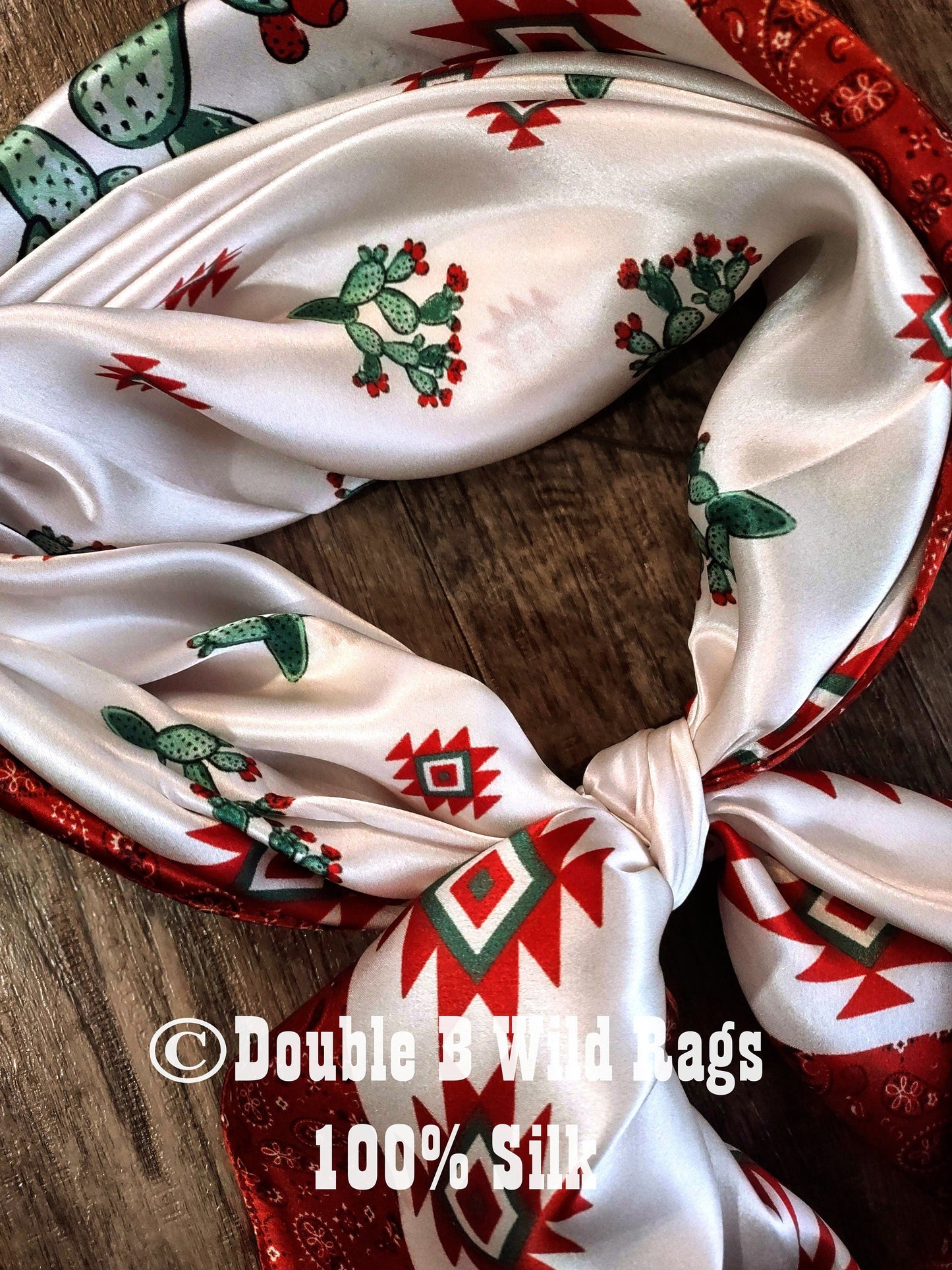 Wild Rag 100% Silk Cactus with Red Bandana Border Cowboy Western Neck Scarf Bandanna by Double B Wild Rags