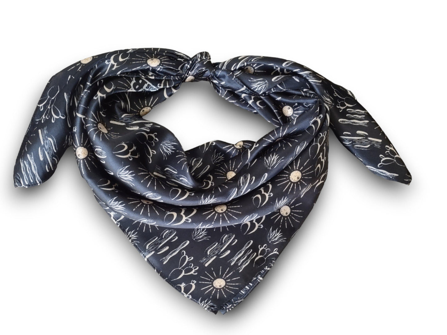 Wild Rag 100% SILK Black Cactus and Sun  Western Neck Scarf Bandanna by Double B Wild Rags
