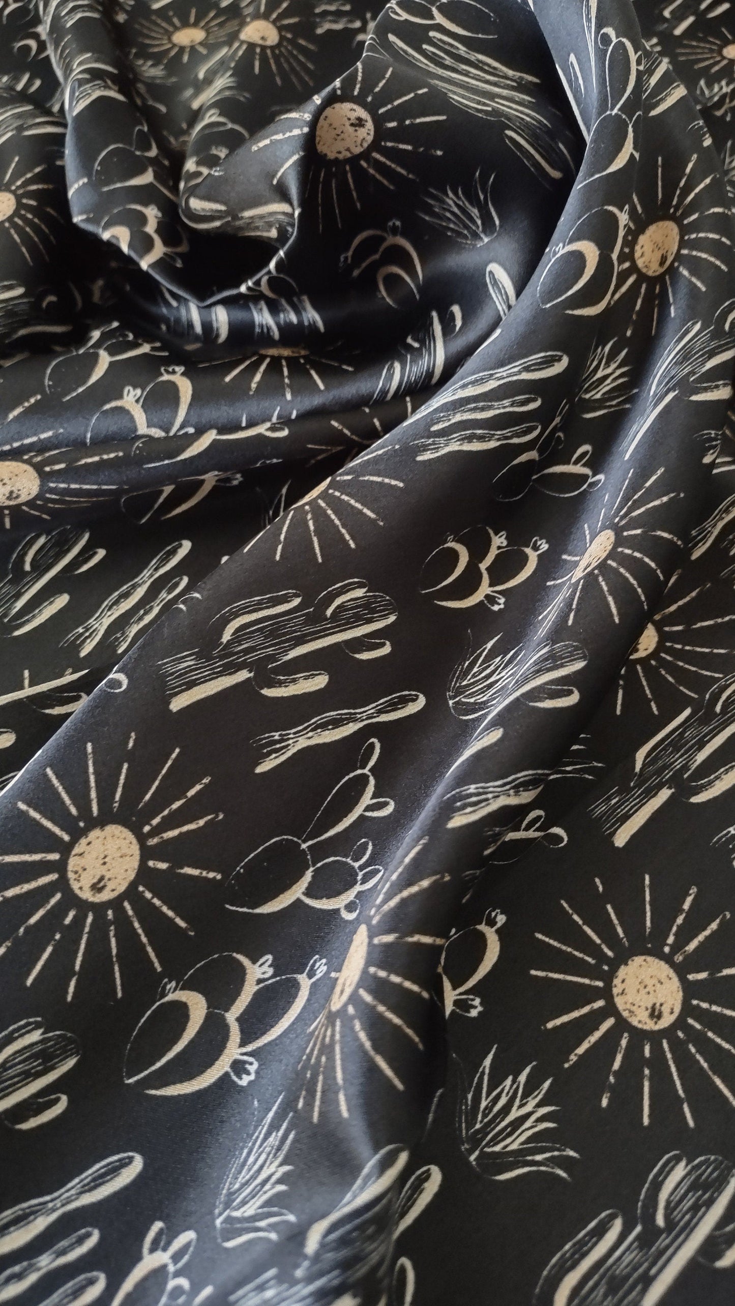 Wild Rag 100% SILK Black Cactus and Sun  Western Neck Scarf Bandanna by Double B Wild Rags