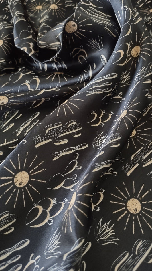 Wild Rag 100% SILK Black Cactus and Sun  Western Neck Scarf Bandanna by Double B Wild Rags
