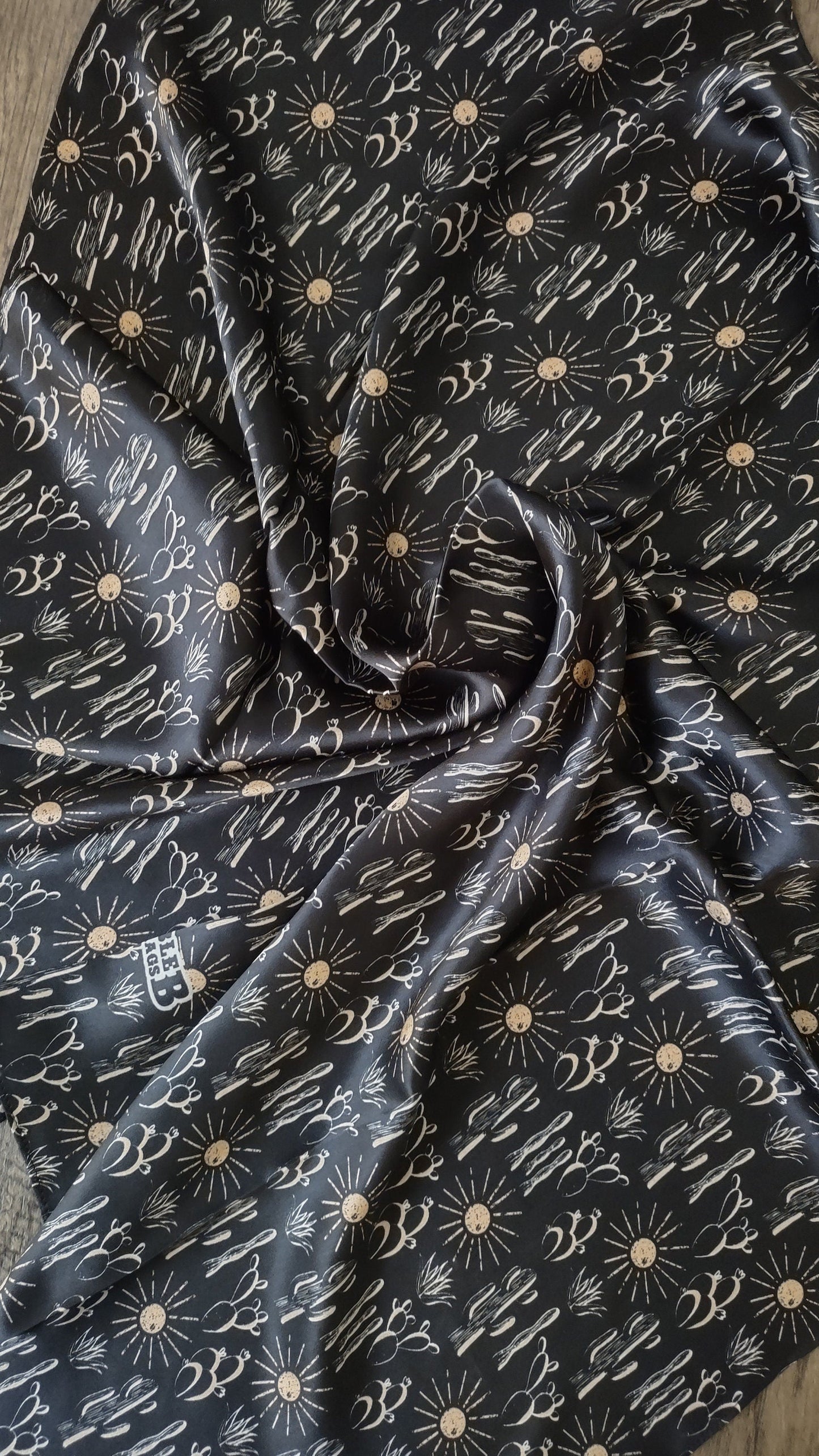 Wild Rag 100% SILK Black Cactus and Sun  Western Neck Scarf Bandanna by Double B Wild Rags