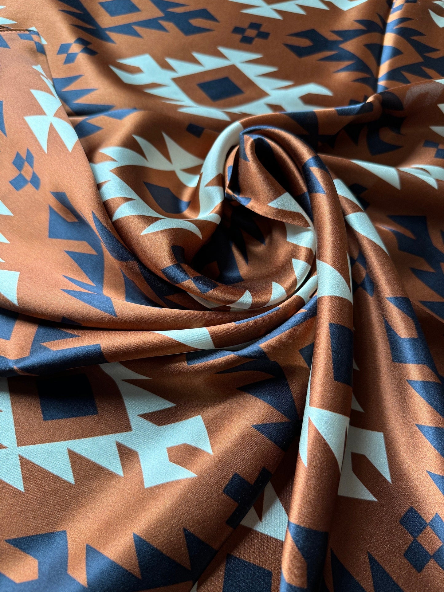 100% Silk Wild Rag Cognac Rust Brown Black Ivory Tribal Native pattern by Double B Wild Rags