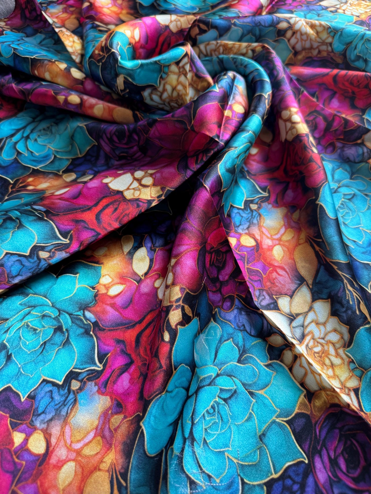 100% Silk Wild Rag Jewel Tone Bold Succulent Cactus by Double B Wild Rags