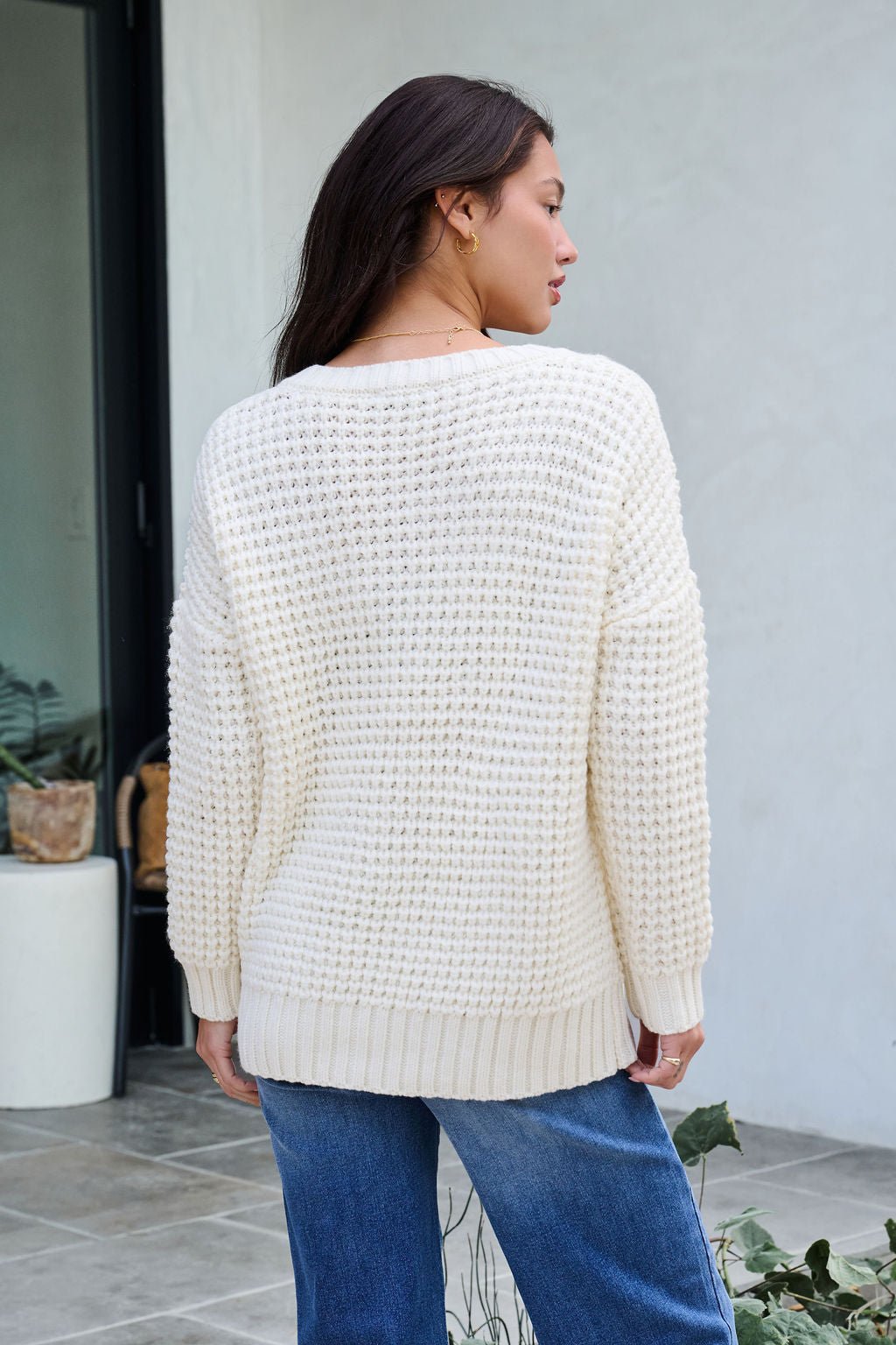 Ivory Textured Cable Knit Sweater