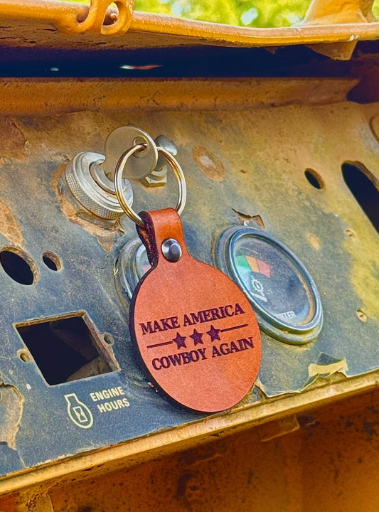 Make America Cowboy Again Leather Keychain