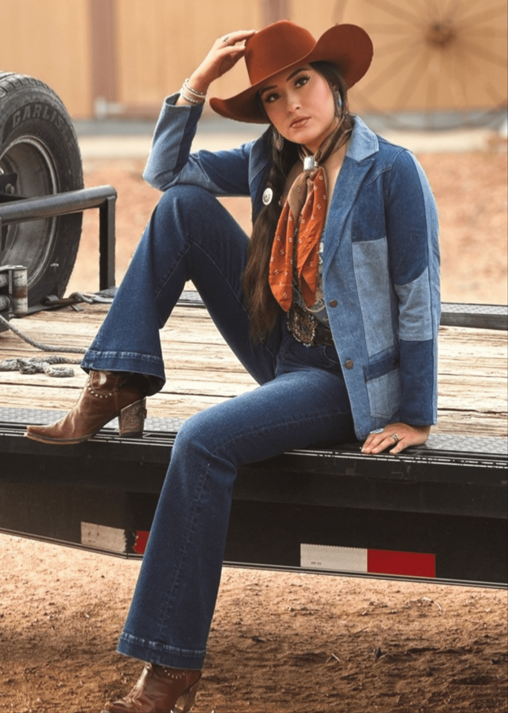 Denim Patchwork Blazer with Front Pockets