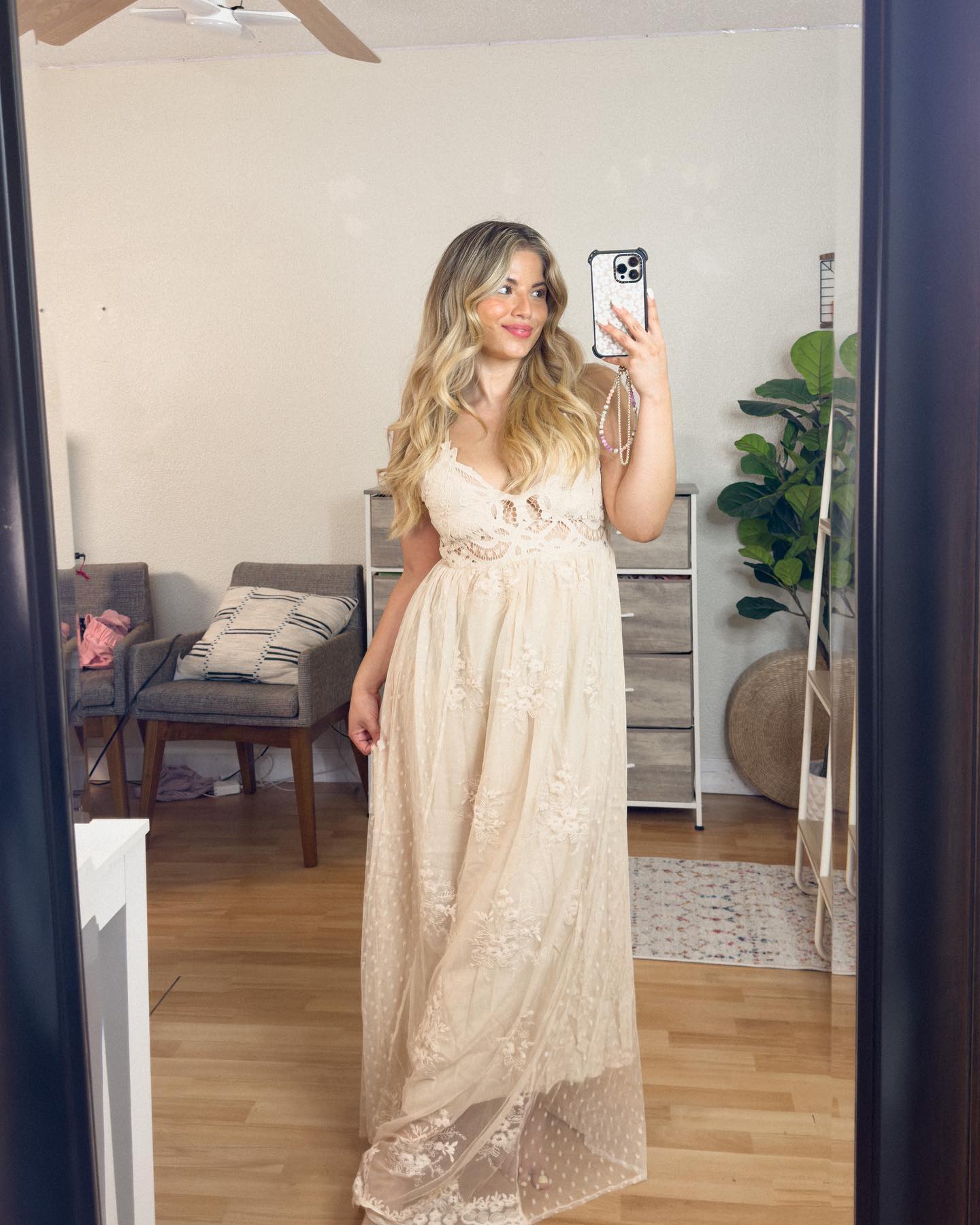 Paradise Island Scalloped Vanilla Lace Maxi Dress