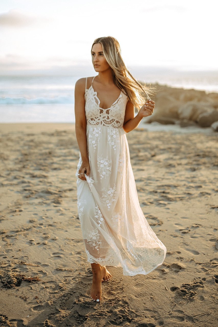 Paradise Island Scalloped Vanilla Lace Maxi Dress