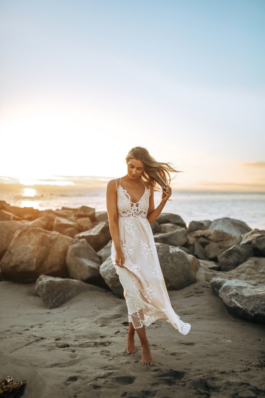 Paradise Island Scalloped Vanilla Lace Maxi Dress