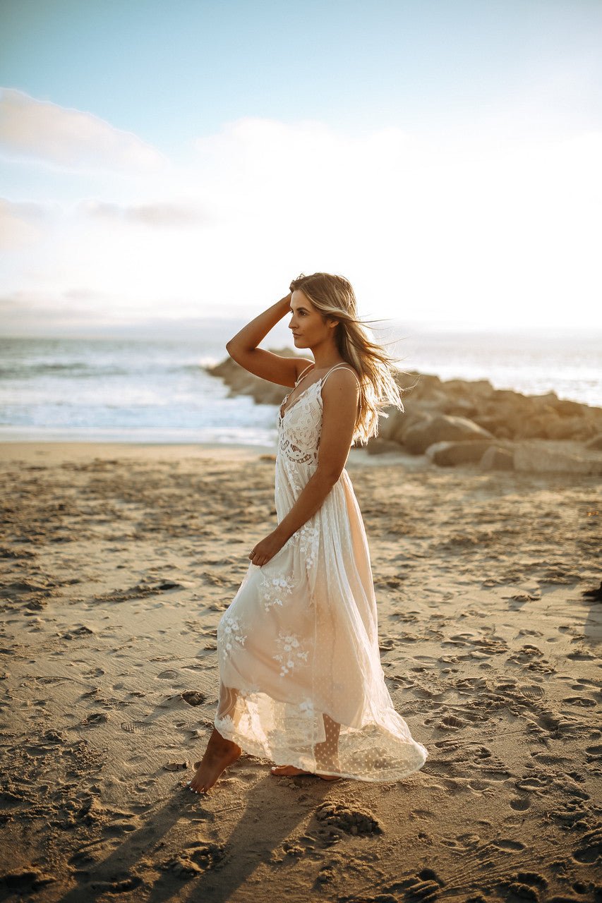 Paradise Island Scalloped Vanilla Lace Maxi Dress