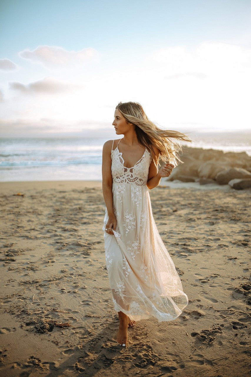 Paradise Island Scalloped Vanilla Lace Maxi Dress