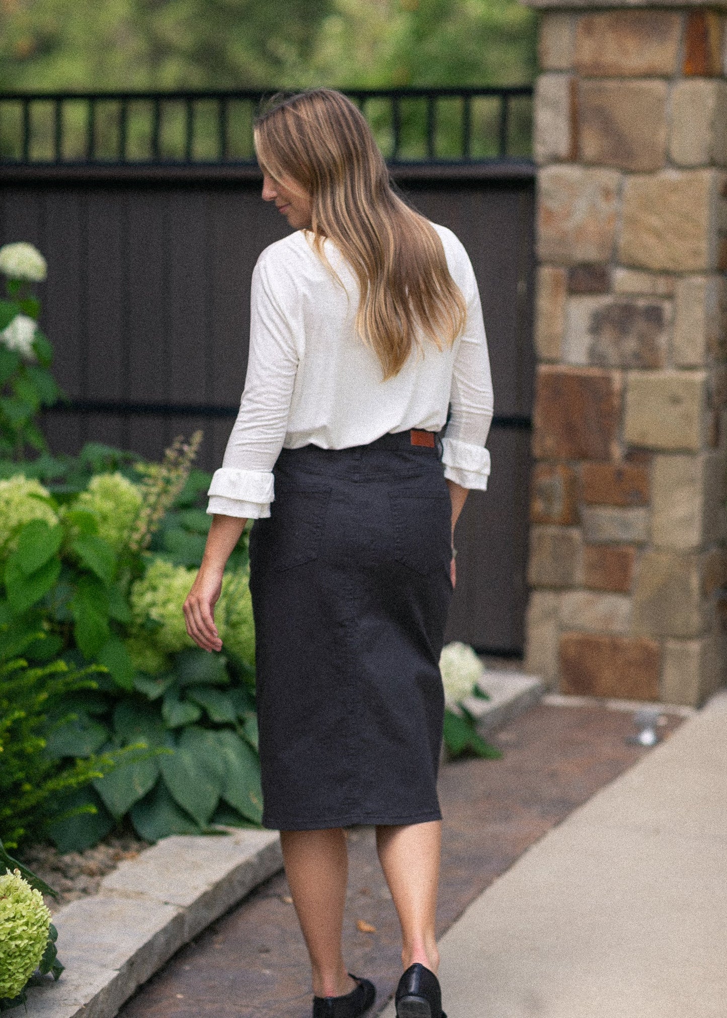 Remi Onyx Black Denim Midi Skirt