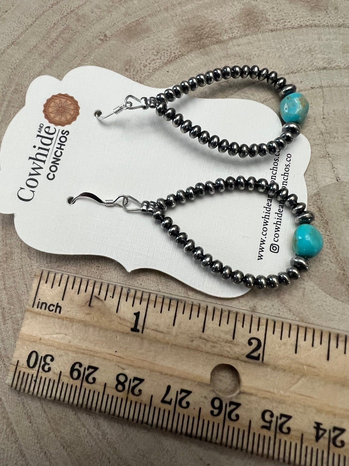 Sterling Silver Pearl & Turquoise Teardrop Earrings - 2 1/2 inch drop