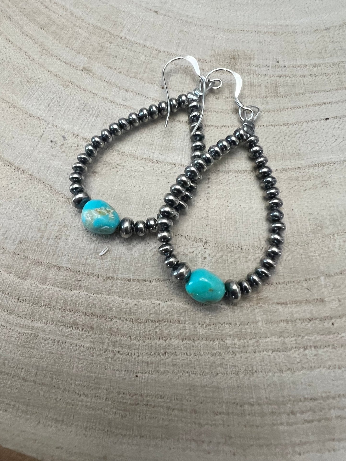 Sterling Silver Pearl & Turquoise Teardrop Earrings - 2 1/2 inch drop