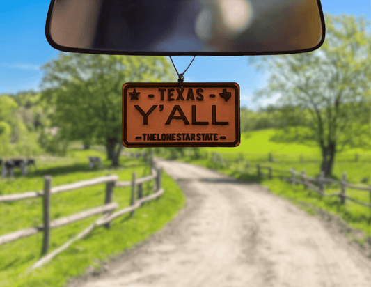 Texas License Plate Leather Car Freshener