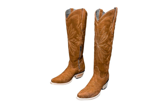 The Lorraine Knee-High Western Boots – Camel Suede
