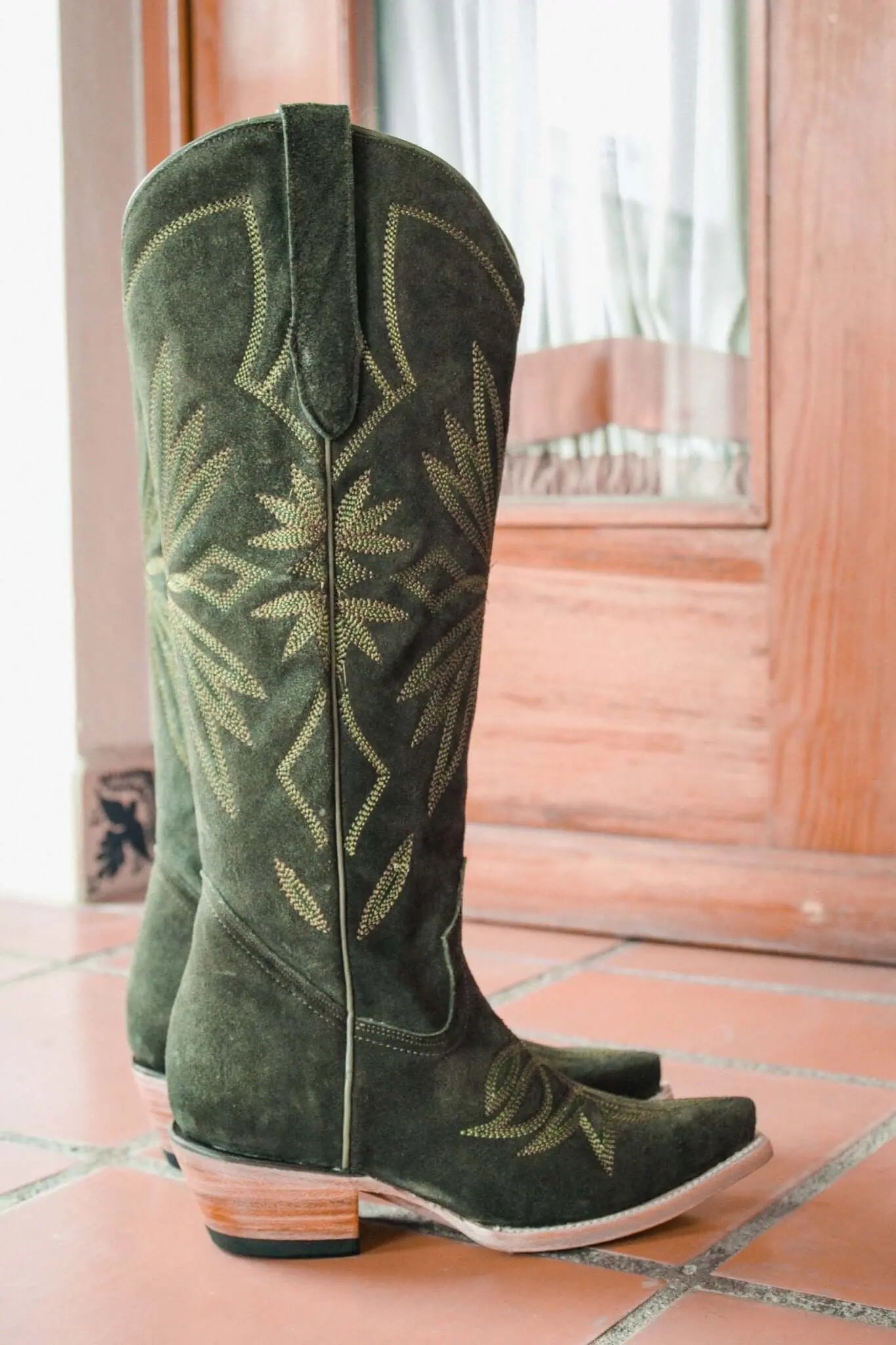 The Lorraine Knee-High Western Boots – Olive Suede - PRESALE