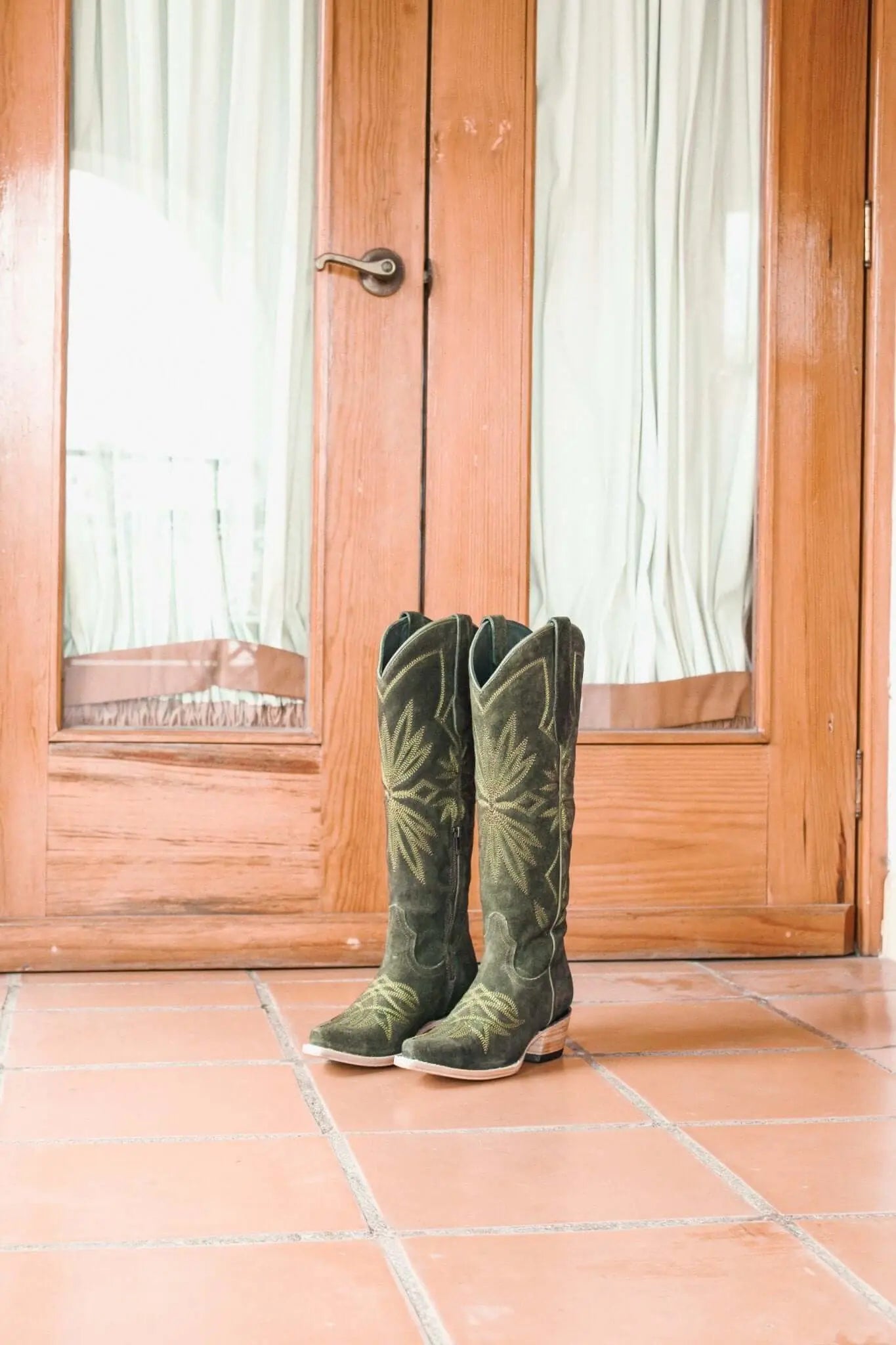 The Lorraine Knee-High Western Boots – Olive Suede - PRESALE