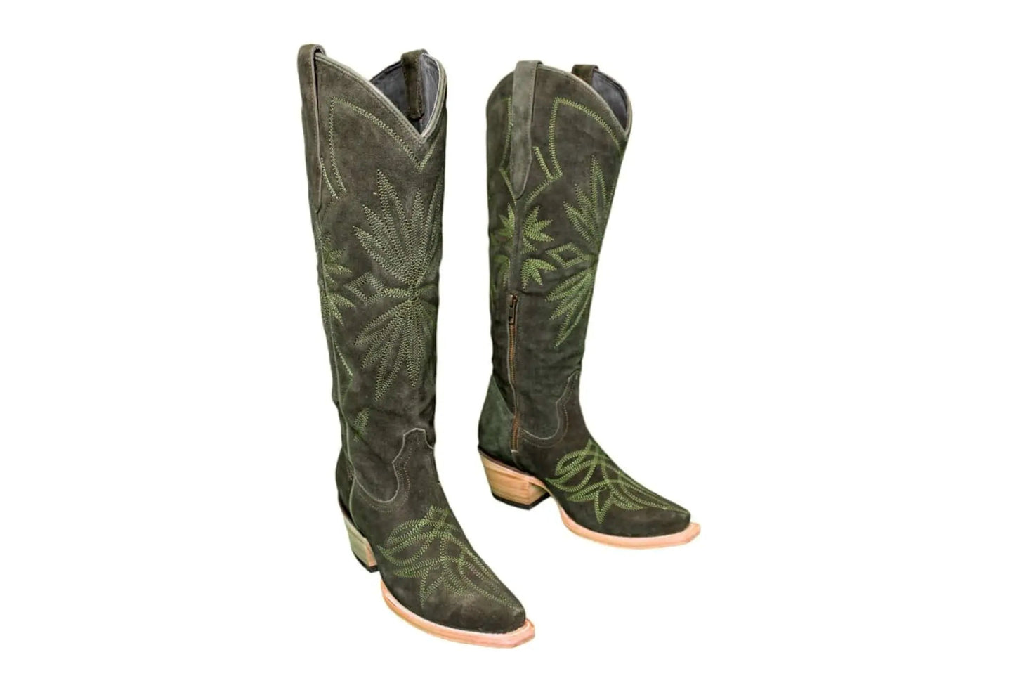 The Lorraine Knee-High Western Boots – Olive Suede - PRESALE