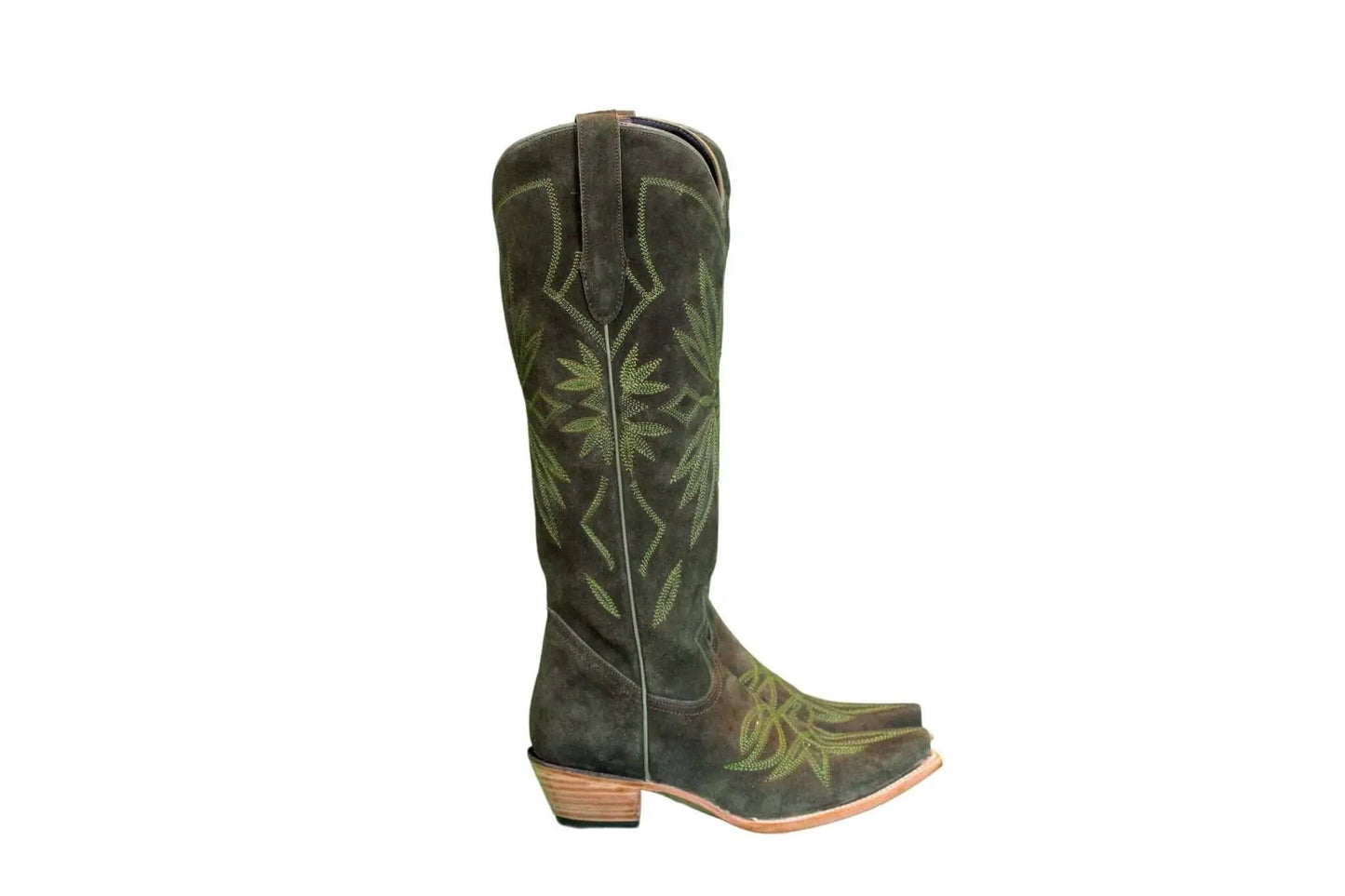 The Lorraine Knee-High Western Boots – Olive Suede - PRESALE