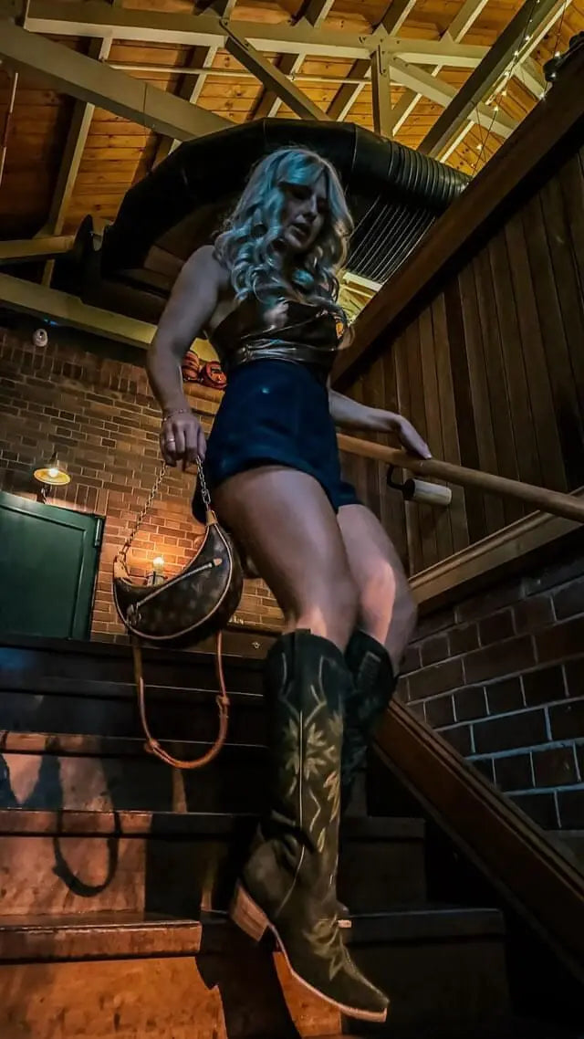The Lorraine Knee-High Western Boots – Olive Suede - PRESALE