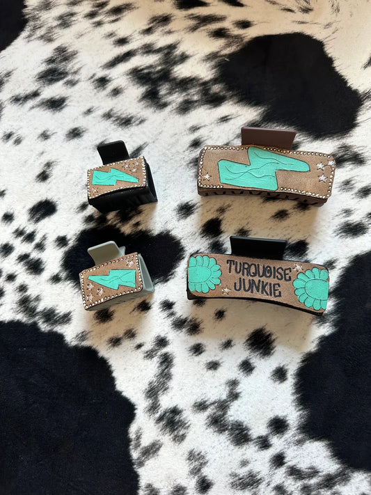 Tooled leather claw clips