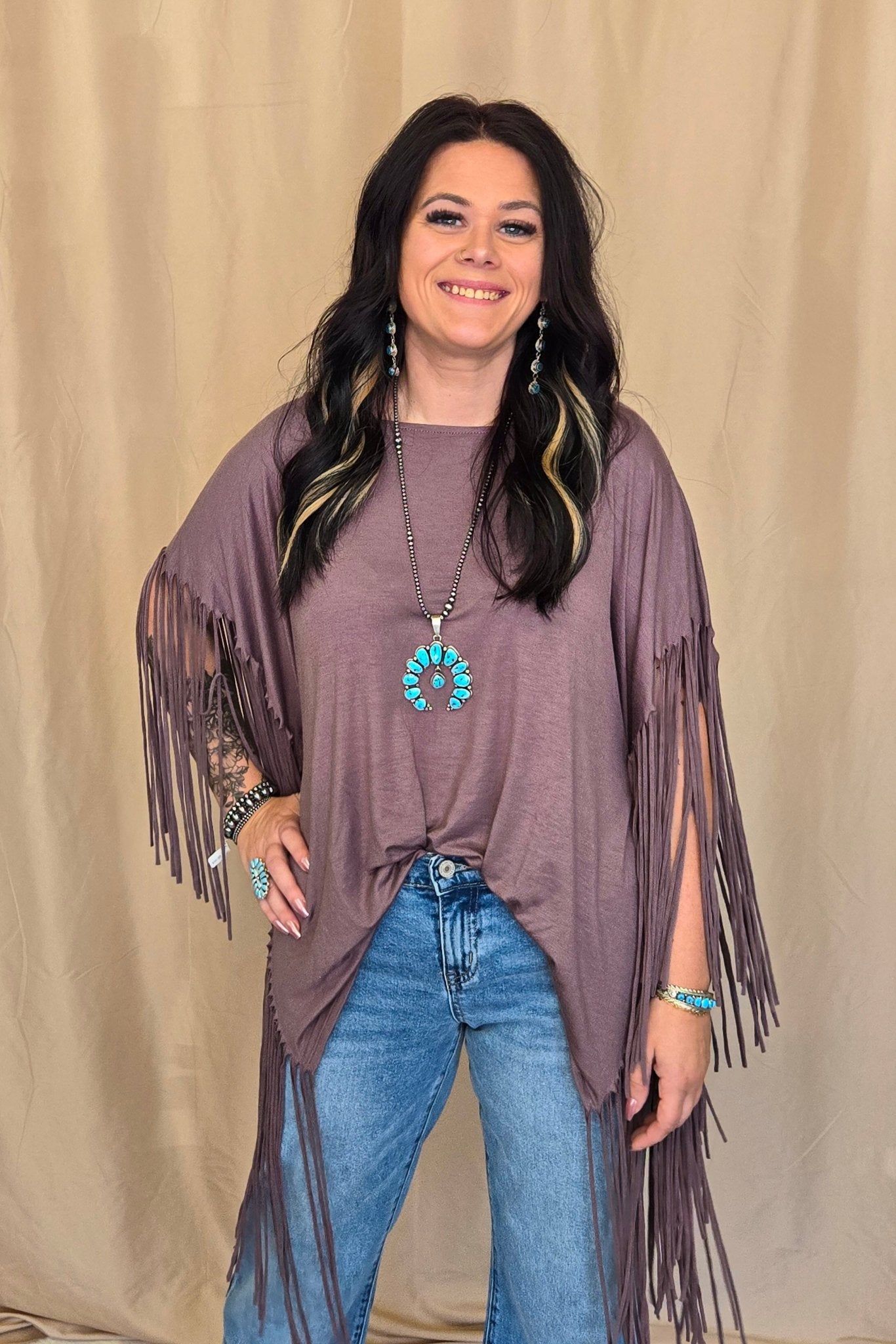 Western Showstopper Fringe Top - Mocha