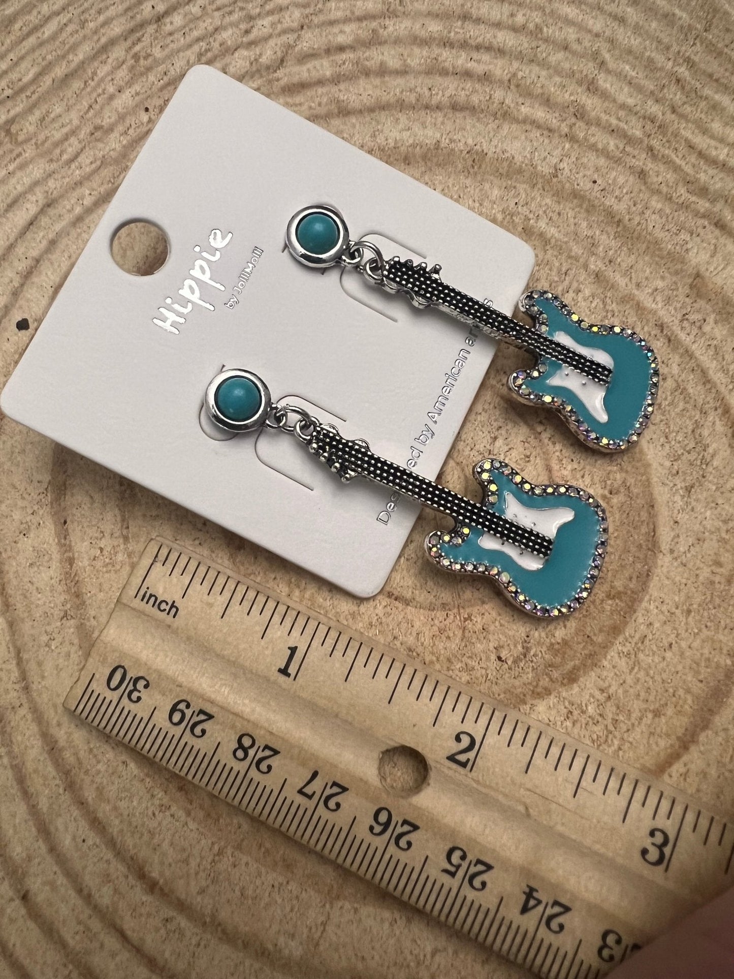 Western Turquoise Guitar Dangle Earrings - 2 inch drop