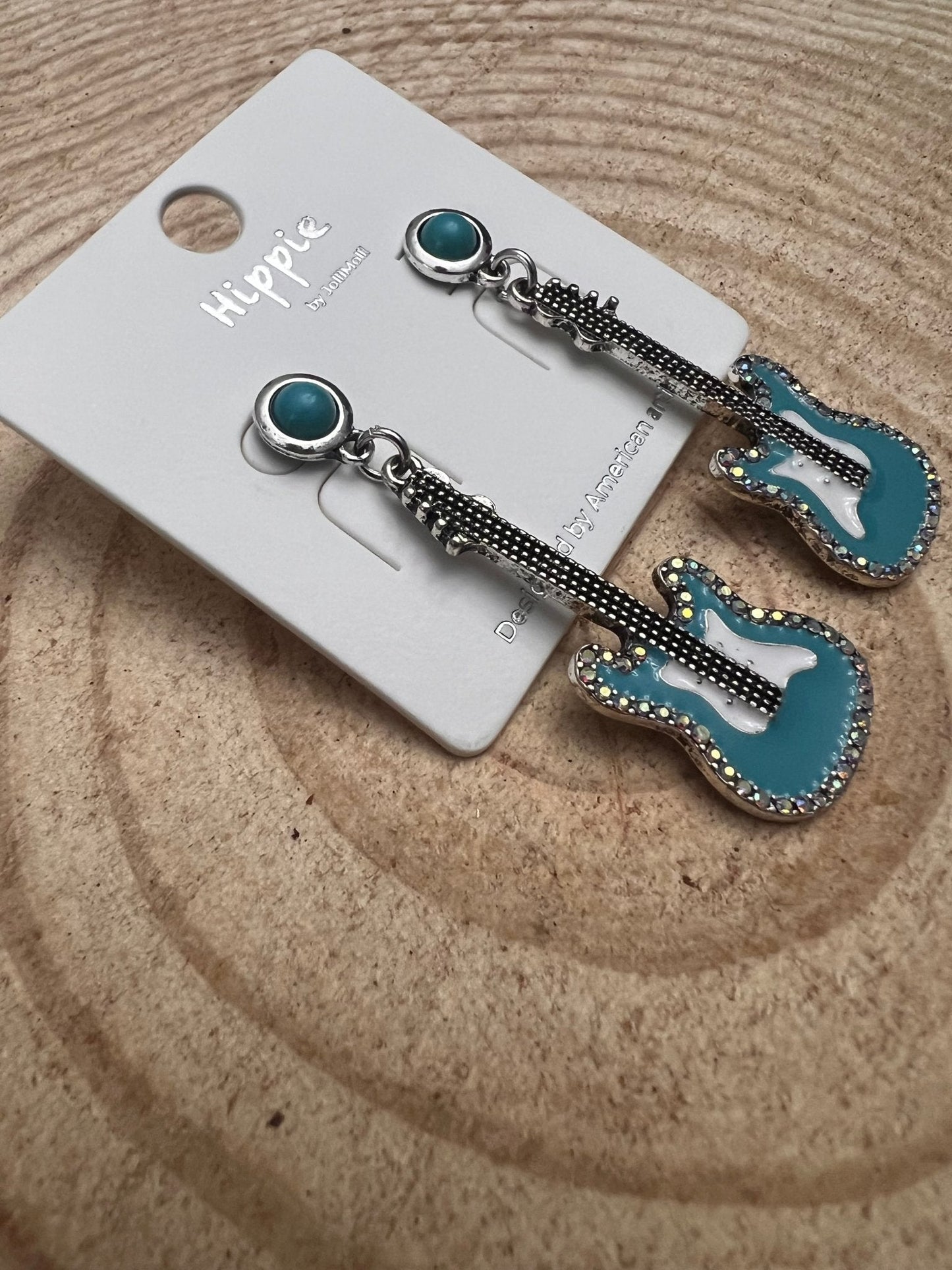 Western Turquoise Guitar Dangle Earrings - 2 inch drop