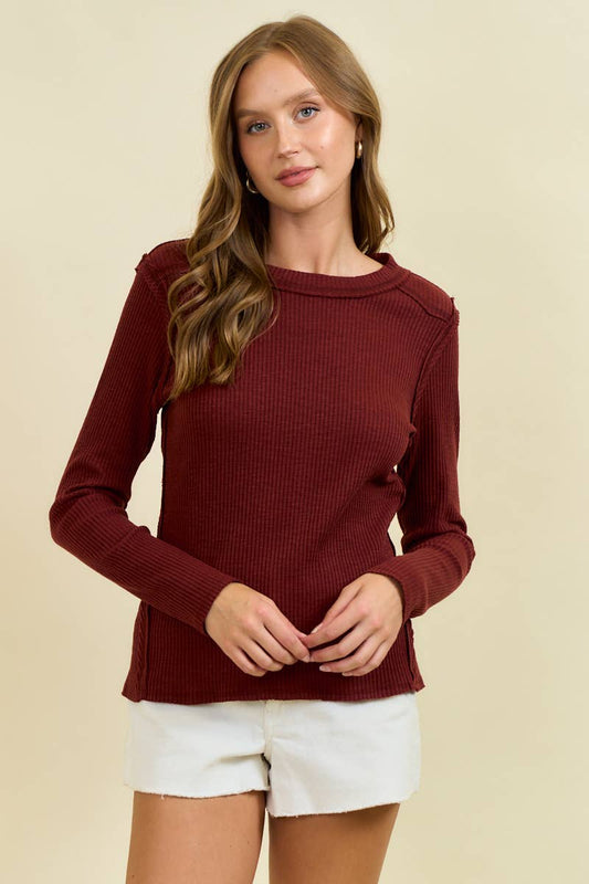 Western Yoke Ribbed Long sleeved Tee