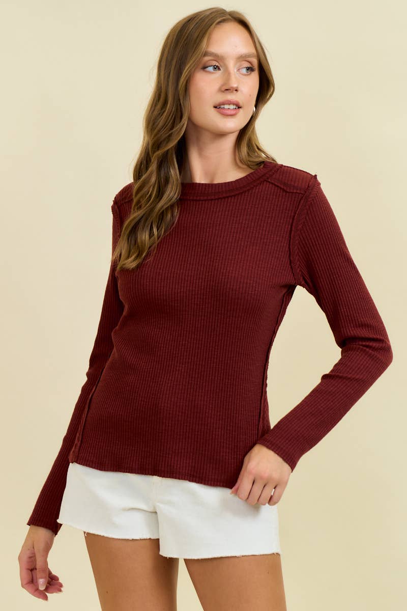 Western Yoke Ribbed Long sleeved Tee