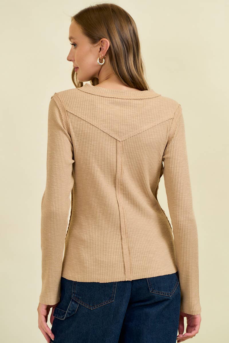 Western Yoke Ribbed Long sleeved Tee
