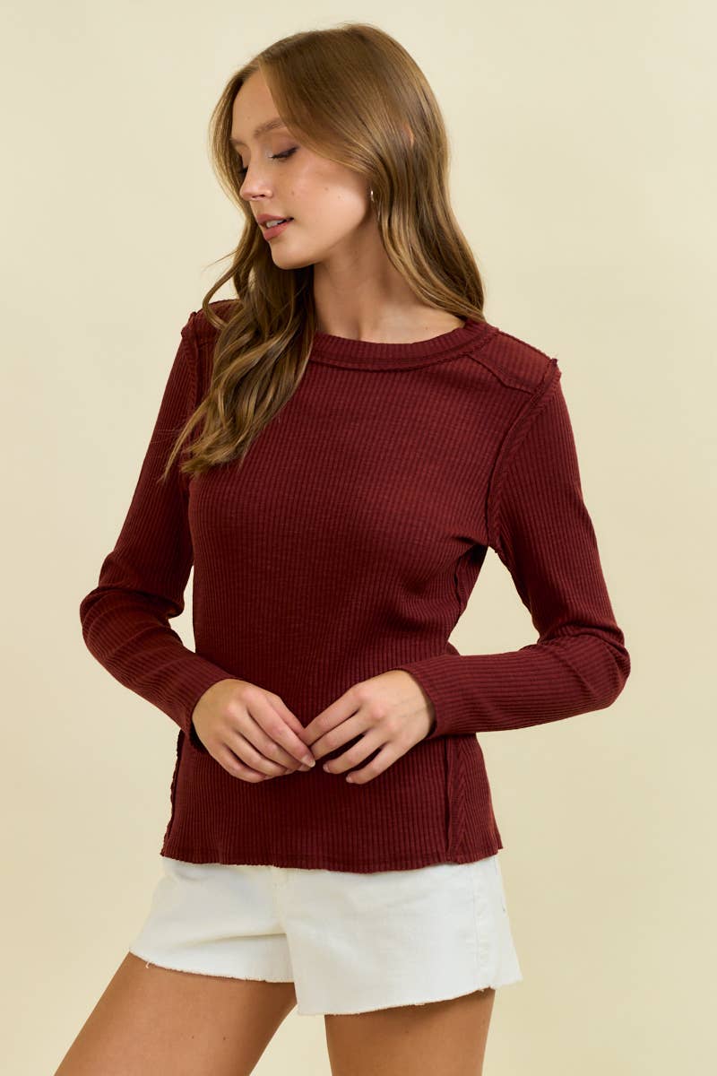 Western Yoke Ribbed Long sleeved Tee